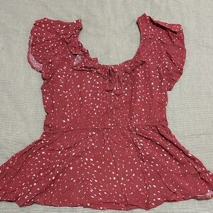 Maurices Red and White Ruffle Blouse